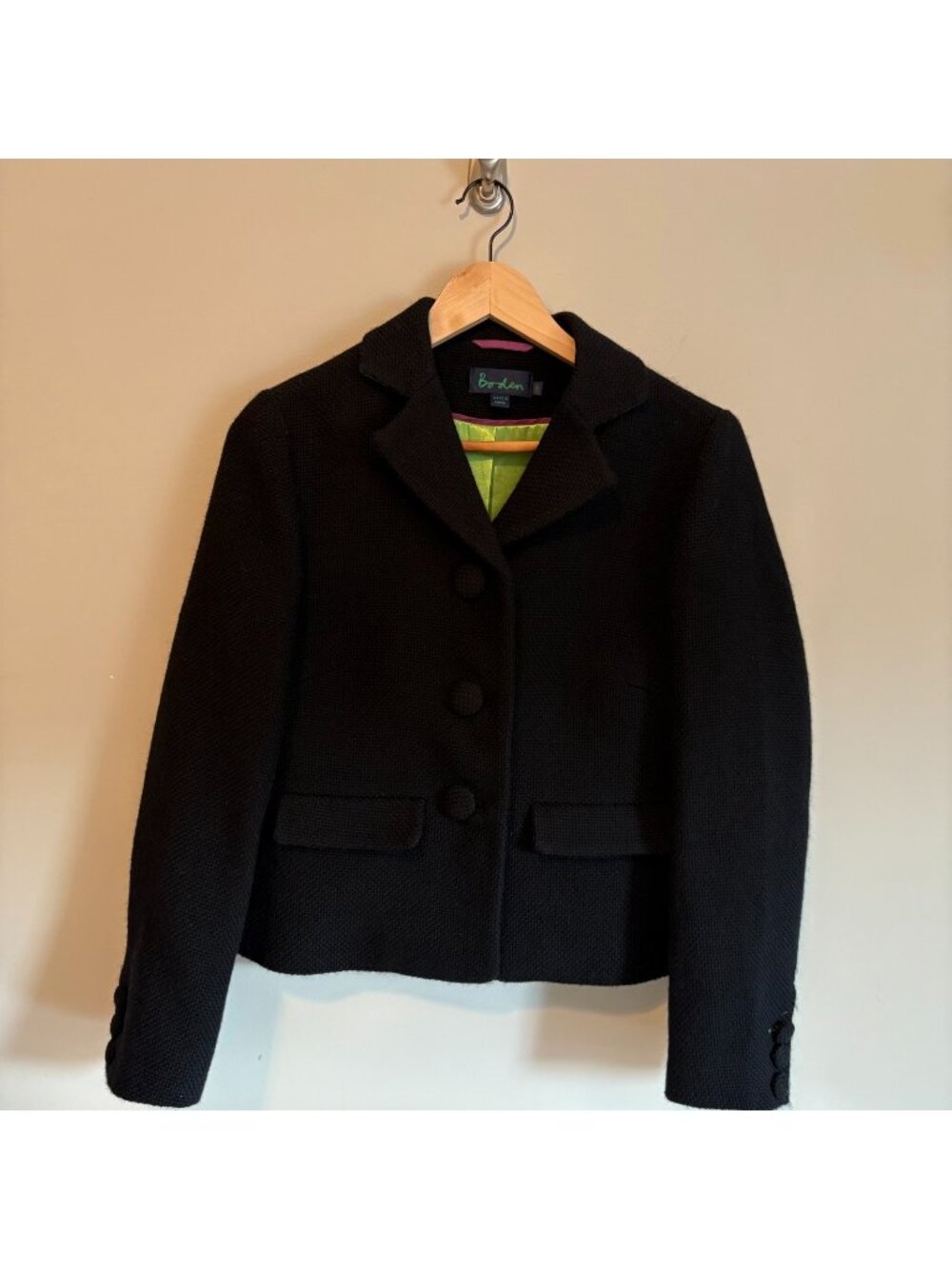 BODEN Women's Cropped Tweed Blazer Wool Black Size UK12/US8